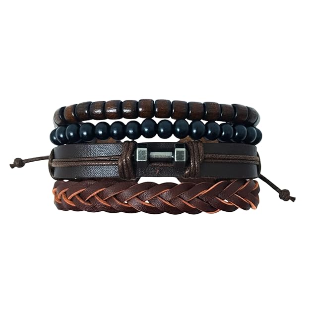 THE MEN THING Leather Bracelet RUSTIC WARRIOR Set of 4 Genuine Braided Leather Adjustable Bracelets for Men & Boys – 8 Inch