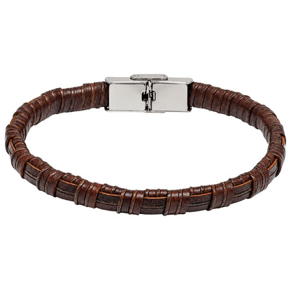 THE MEN THING Leather Bracelet RUSTIC WRAP BROWN - 8mm Genuine Leather Bracelet with Double Fold-Over Deployment Clasp for Men & Boy (8 inch)