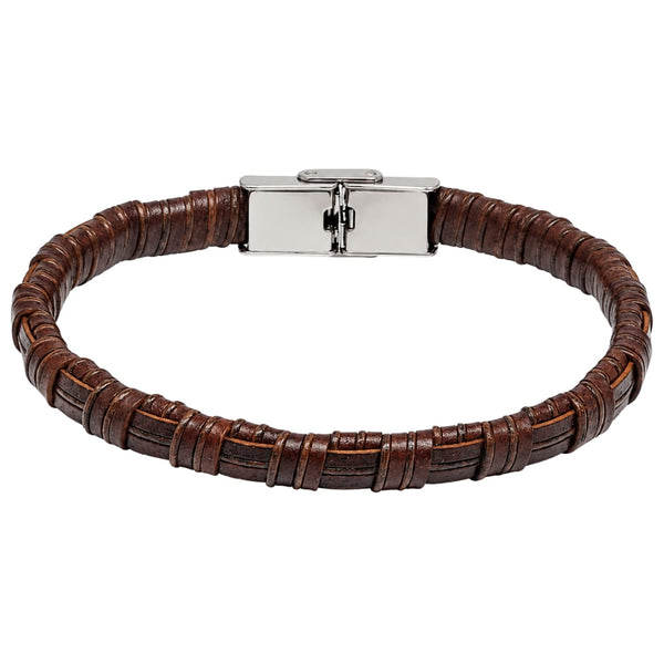 RUSTIC WRAP BROWN - 8mm Genuine Leather Bracelet with Double Fold-Over Deployment Clasp for Men & Boy (8 inch)