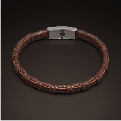 THE MEN THING Leather Bracelet RUSTIC WRAP BROWN - 8mm Genuine Leather Bracelet with Double Fold-Over Deployment Clasp for Men & Boy (8 inch)