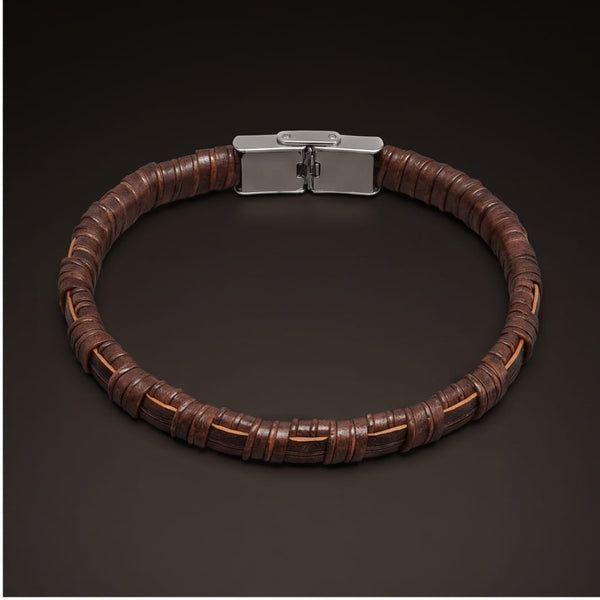 RUSTIC WRAP BROWN - 8mm Genuine Leather Bracelet with Double Fold-Over Deployment Clasp for Men & Boy (8 inch)