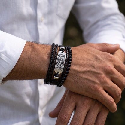 THE MEN THING Leather Bracelet SCORPION EDGE - 3Pcs Genuine Leather Adjustable Bracelets Set for Men & Boys
