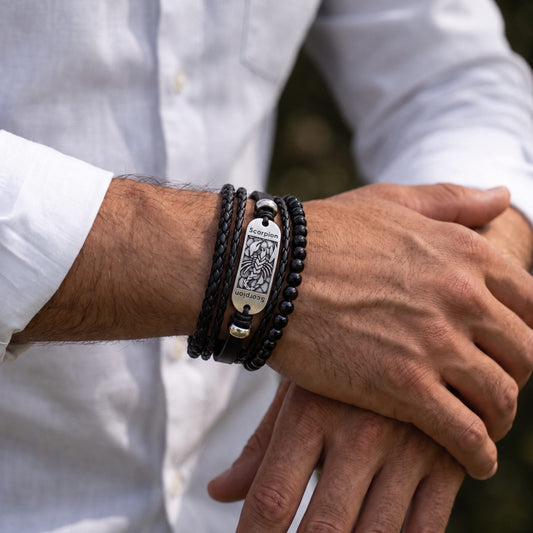 THE MEN THING Leather Bracelet SCORPION EDGE - 3Pcs Genuine Leather Adjustable Bracelets Set for Men & Boys