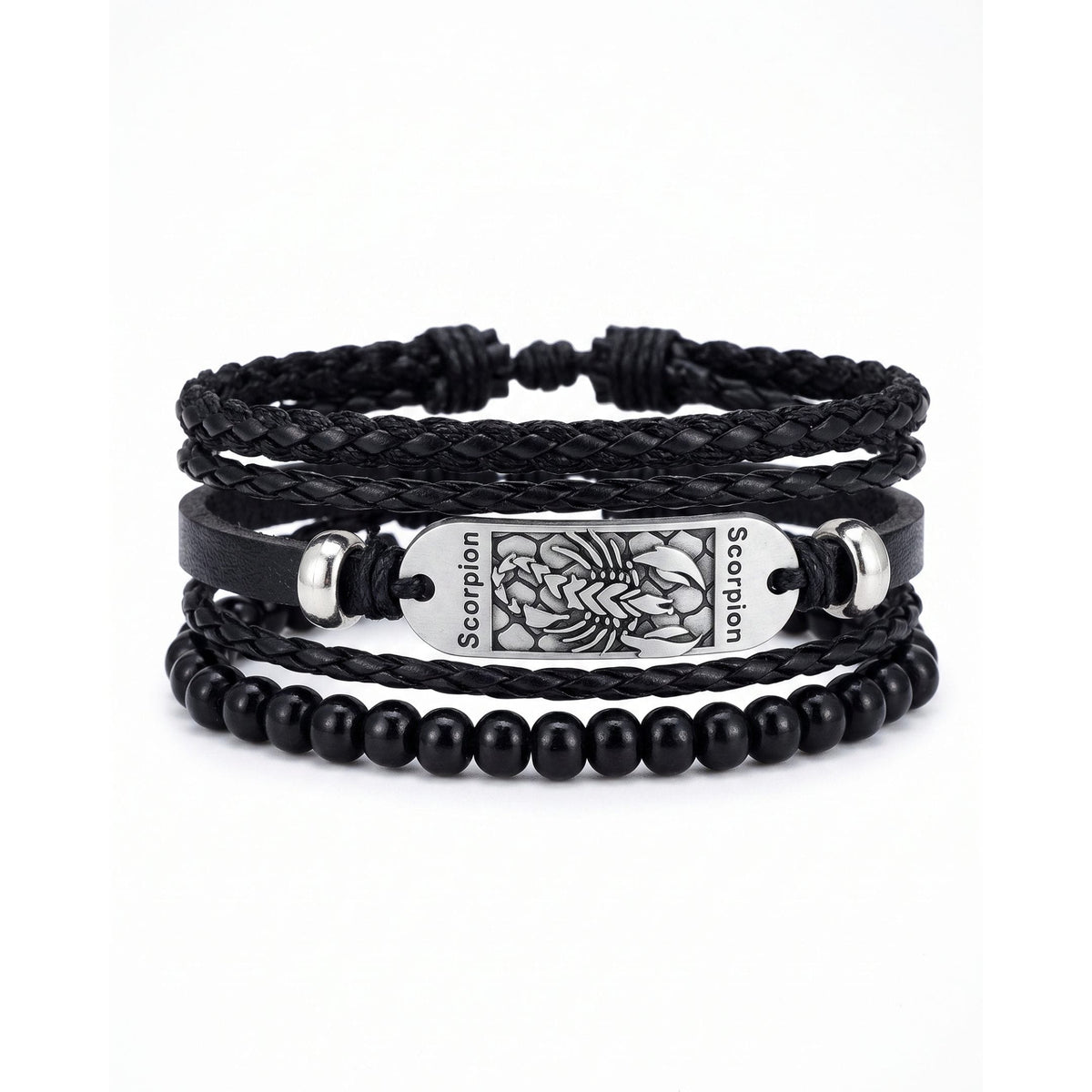 THE MEN THING Leather Bracelet SCORPION EDGE - 3Pcs Genuine Leather Adjustable Bracelets Set for Men & Boys