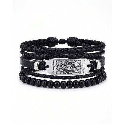 THE MEN THING Leather Bracelet SCORPION EDGE - 3Pcs Genuine Leather Adjustable Bracelets Set for Men & Boys