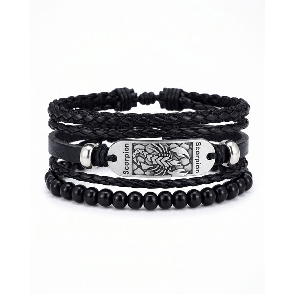 SCORPION EDGE - 3Pcs Genuine Leather Adjustable Bracelets Set for Men & Boys