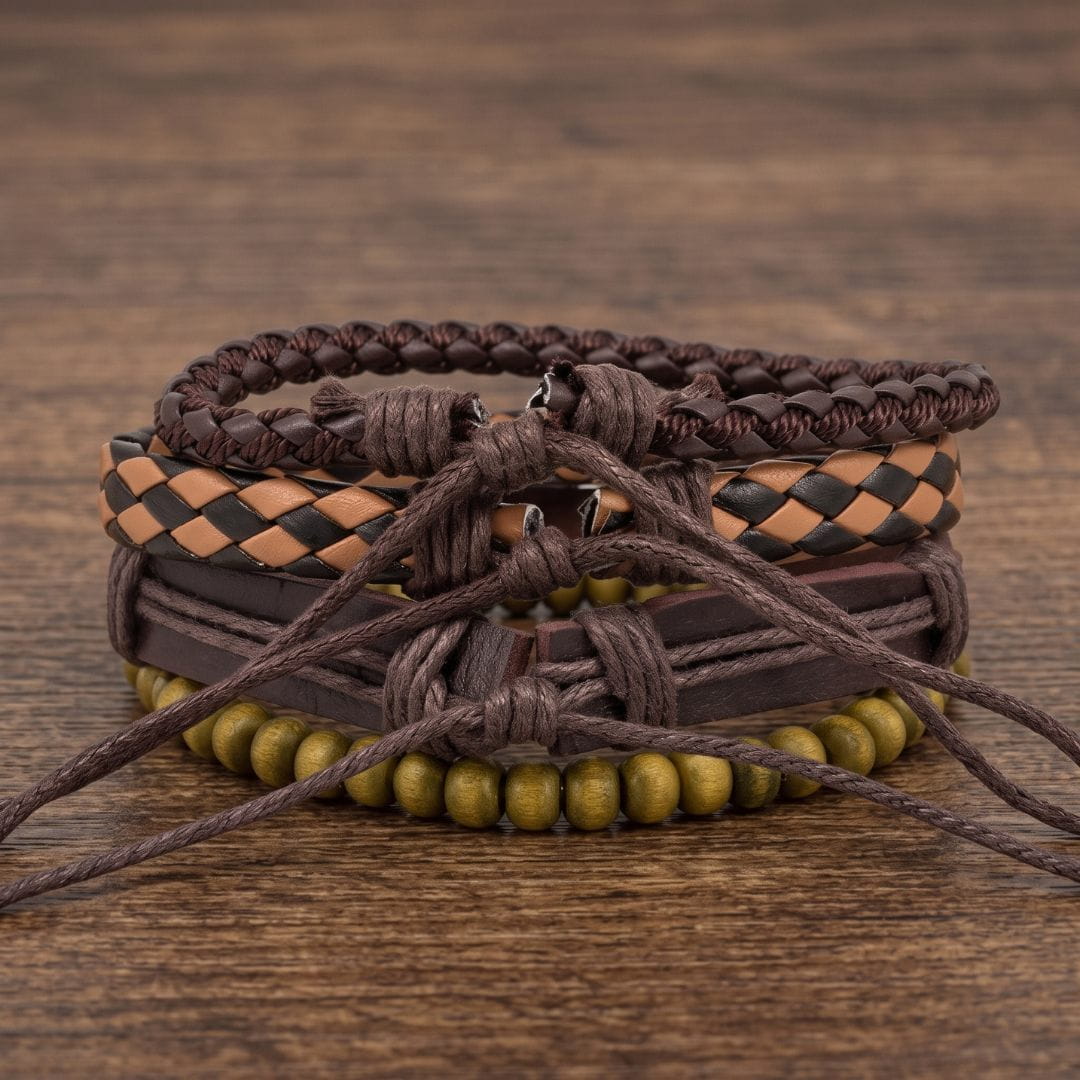 THE MEN THING Leather Bracelet SCORPION EDGE - 3Pcs Genuine Leather Adjustable Bracelets Set for Men & Boys