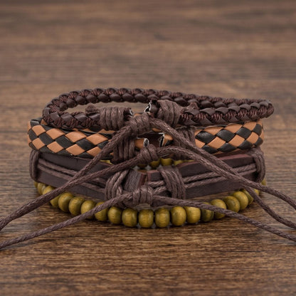 THE MEN THING Leather Bracelet SCORPION EDGE - 3Pcs Genuine Leather Adjustable Bracelets Set for Men & Boys