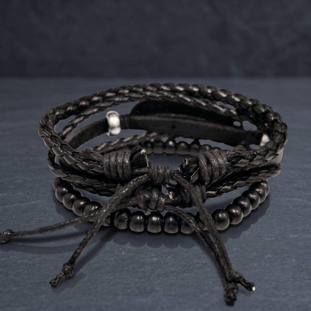 THE MEN THING Leather Bracelet SCORPION EDGE - 3Pcs Genuine Leather Adjustable Bracelets Set for Men & Boys