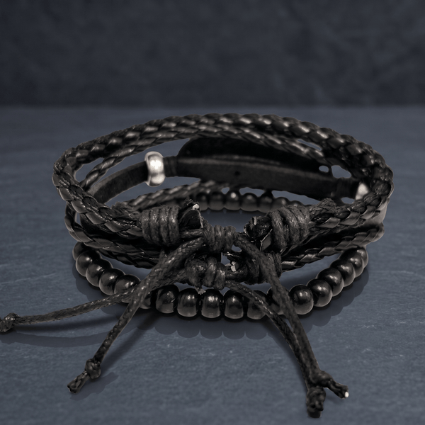 SCORPION EDGE - 3Pcs Genuine Leather Adjustable Bracelets Set for Men & Boys