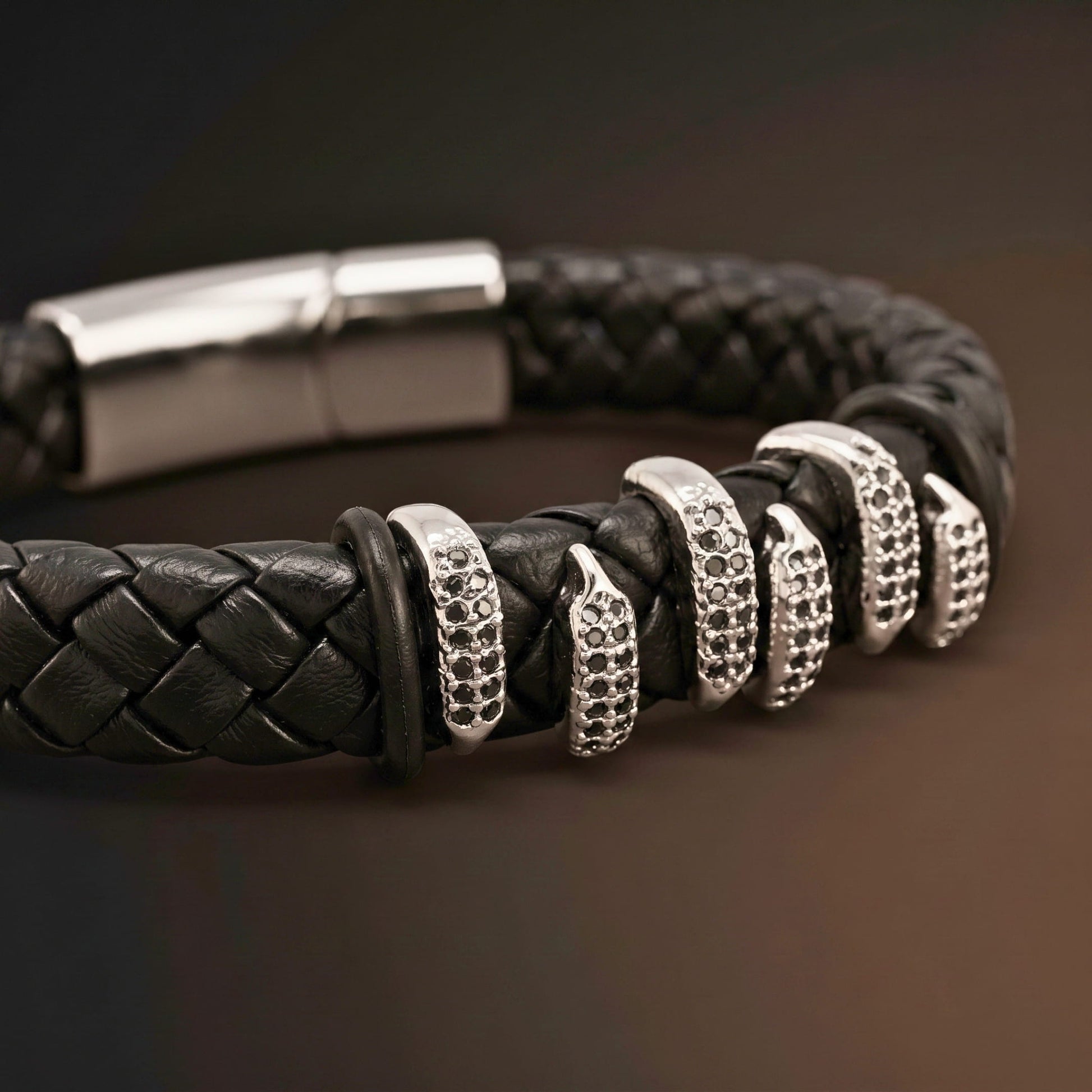 THE MEN THING Leather Bracelet SERPENT CLAW BLACK - 12mm Genuine Leather Bracelet with Stainless Steel Magnetic Buckle for Men & Boys (8 inch)