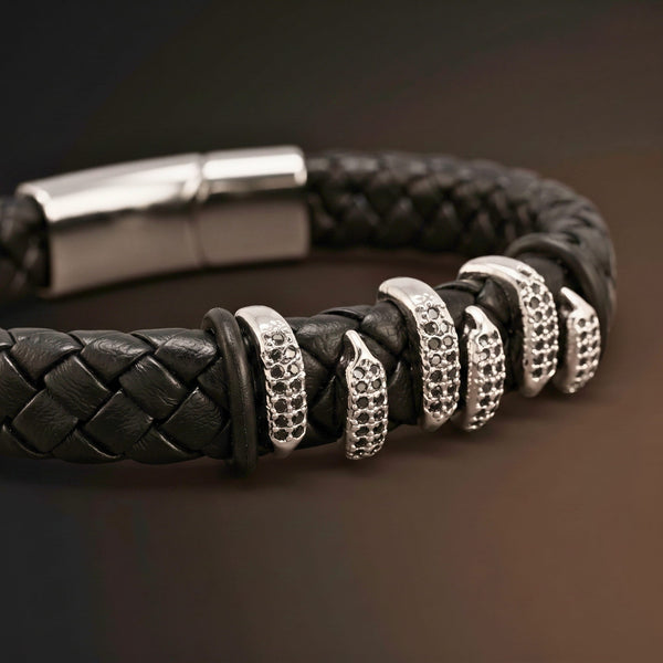 SERPENT CLAW BLACK - 12mm Genuine Leather Bracelet with Stainless Steel Magnetic Buckle for Men & Boys (8 inch)
