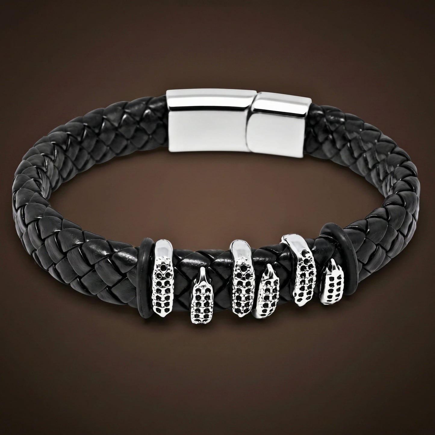 THE MEN THING Leather Bracelet SERPENT CLAW BLACK - 12mm Genuine Leather Bracelet with Stainless Steel Magnetic Buckle for Men & Boys (8 inch)