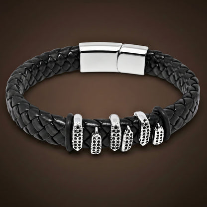 THE MEN THING Leather Bracelet SERPENT CLAW BLACK - 12mm Genuine Leather Bracelet with Stainless Steel Magnetic Buckle for Men & Boys (8 inch)