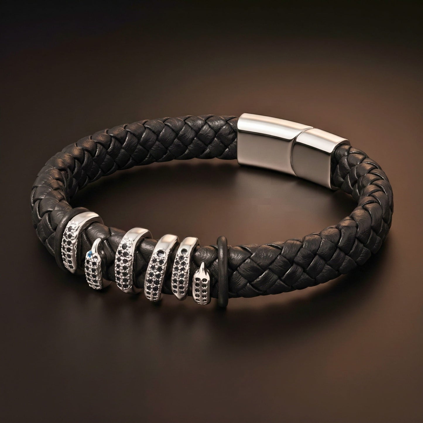 THE MEN THING Leather Bracelet SERPENT CLAW BLACK - 12mm Genuine Leather Bracelet with Stainless Steel Magnetic Buckle for Men & Boys (8 inch)