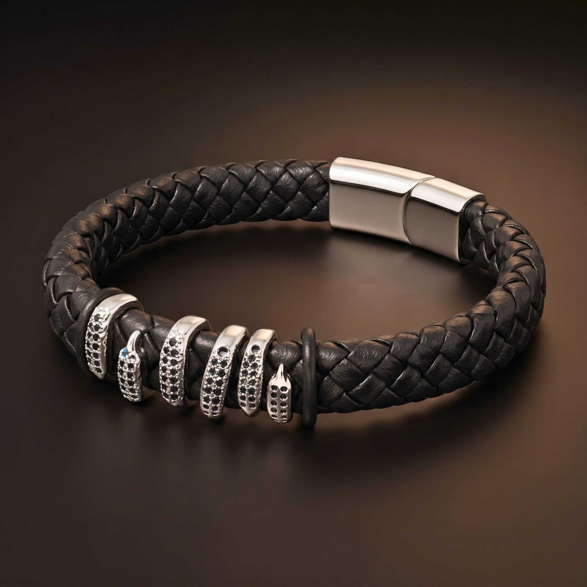 THE MEN THING Leather Bracelet SERPENT CLAW BLACK - 12mm Genuine Leather Bracelet with Stainless Steel Magnetic Buckle for Men & Boys (8 inch)