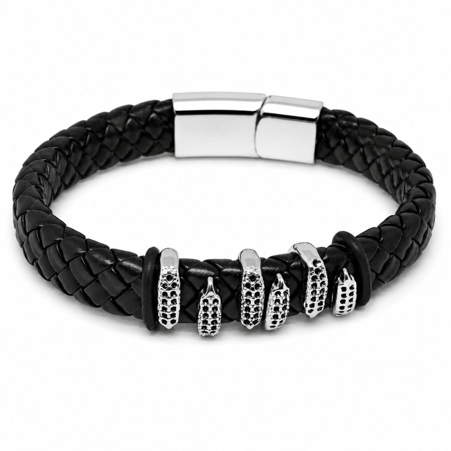 THE MEN THING Leather Bracelet SERPENT CLAW BLACK - 12mm Genuine Leather Bracelet with Stainless Steel Magnetic Buckle for Men & Boys (8 inch)