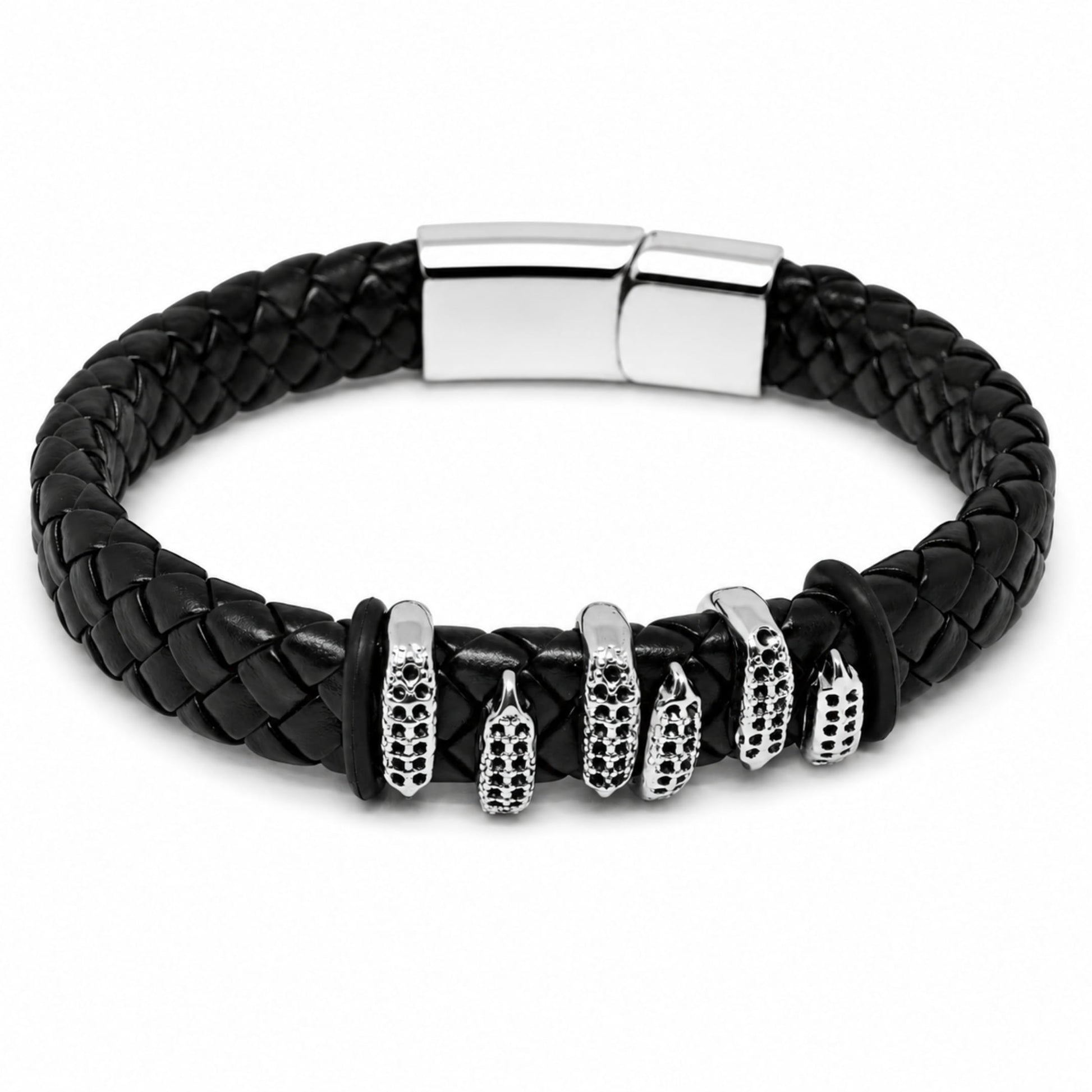 THE MEN THING Leather Bracelet SERPENT CLAW BLACK - 12mm Genuine Leather Bracelet with Stainless Steel Magnetic Buckle for Men & Boys (8 inch)