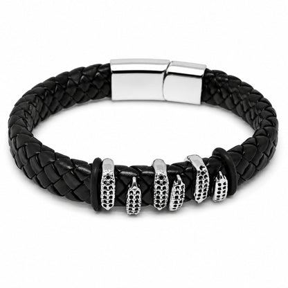 THE MEN THING Leather Bracelet SERPENT CLAW BLACK - 12mm Genuine Leather Bracelet with Stainless Steel Magnetic Buckle for Men & Boys (8 inch)