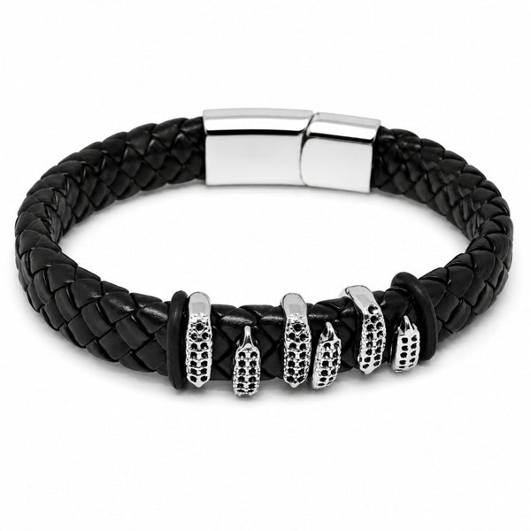 SERPENT CLAW BLACK - 12mm Genuine Leather Bracelet with Stainless Steel Magnetic Buckle for Men & Boys (8 inch)