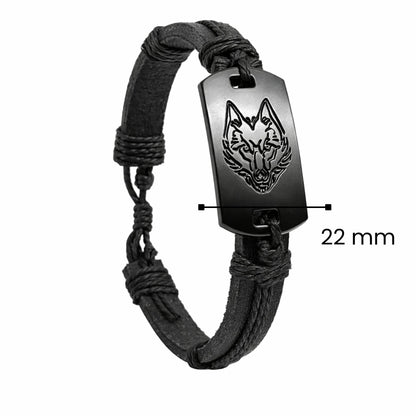THE MEN THING Leather Bracelet SHADOW WOLF -  22mm Genuine Leather Bracelet for Men & Boys (Adjustable)