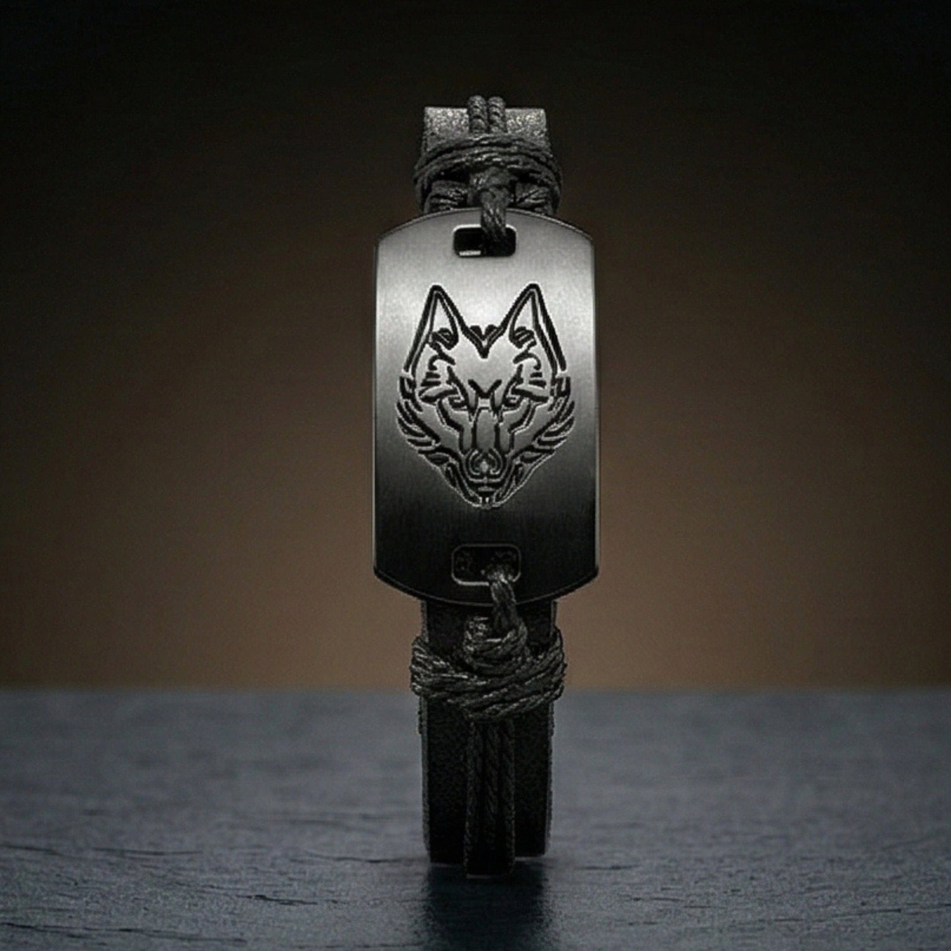 THE MEN THING Leather Bracelet SHADOW WOLF -  22mm Genuine Leather Bracelet for Men & Boys (Adjustable)