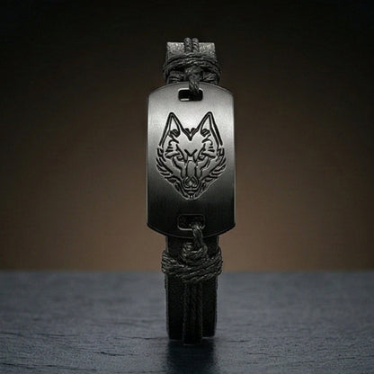 THE MEN THING Leather Bracelet SHADOW WOLF -  22mm Genuine Leather Bracelet for Men & Boys (Adjustable)