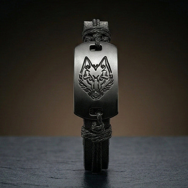 SHADOW WOLF -  22mm Genuine Leather Bracelet for Men & Boys (Adjustable)