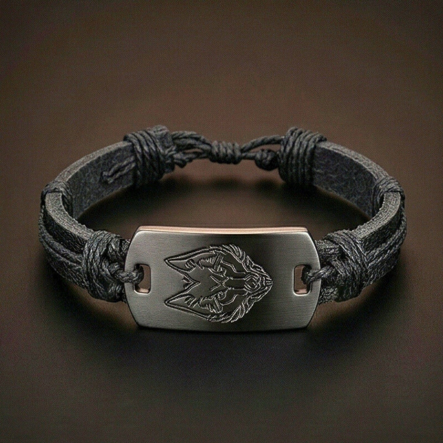 THE MEN THING Leather Bracelet SHADOW WOLF -  22mm Genuine Leather Bracelet for Men & Boys (Adjustable)