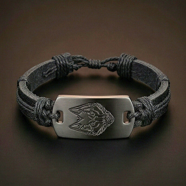 SHADOW WOLF -  22mm Genuine Leather Bracelet for Men & Boys (Adjustable)