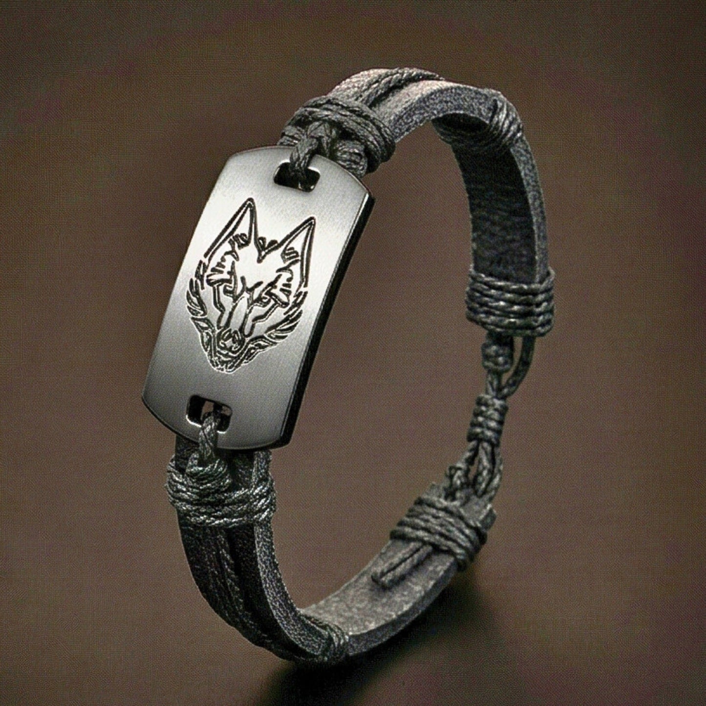 THE MEN THING Leather Bracelet SHADOW WOLF -  22mm Genuine Leather Bracelet for Men & Boys (Adjustable)