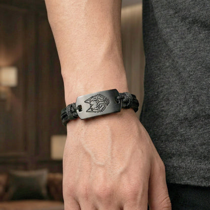 THE MEN THING Leather Bracelet SHADOW WOLF -  22mm Genuine Leather Bracelet for Men & Boys (Adjustable)