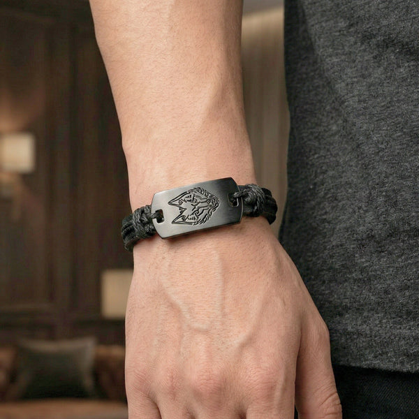 SHADOW WOLF -  22mm Genuine Leather Bracelet for Men & Boys (Adjustable)