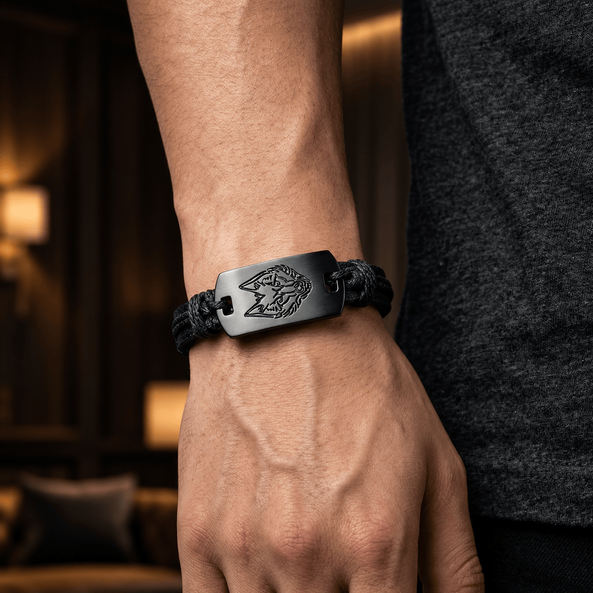 THE MEN THING Leather Bracelet SHADOW WOLF -  22mm Genuine Leather Bracelet for Men & Boys (Adjustable)