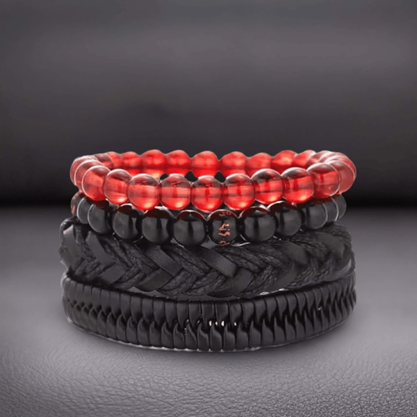 SHADOWFORGE BRACELET - 4 Pcs Genuine Braided Leather Bracelet Set for Men & Boys (8 inch)