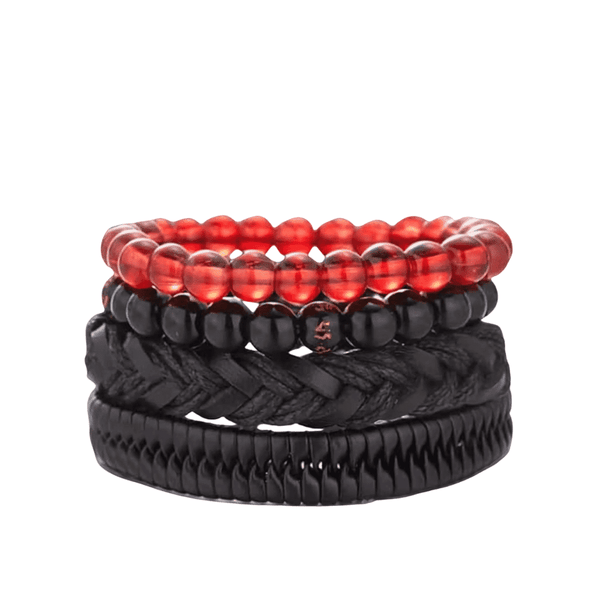 SHADOWFORGE BRACELET - 4 Pcs Genuine Braided Leather Bracelet Set for Men & Boys (8 inch)