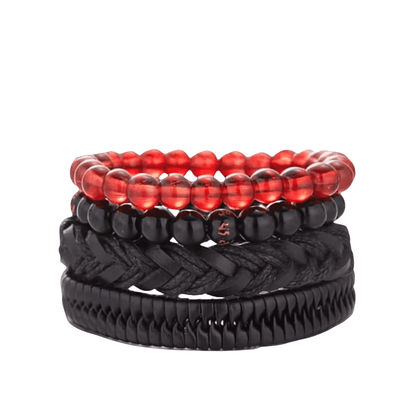 THE MEN THING Leather Bracelet SHADOWFORGE BRACELET Set of 4 Genuine Braided Leather Adjustable Bracelets for Men & Boys – 8 Inch