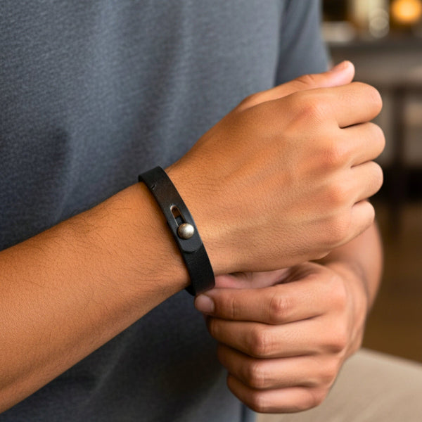 SILENT ROGUE STRAP - 12mm Genuine Leather Bracelet with Stainless Steel  Stud button Closure for Men & Boys (8 inch)