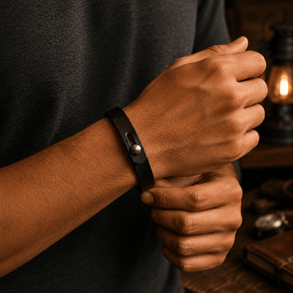 THE MEN THING Leather Bracelet SILENT ROGUE STRAP - 12mm Genuine Leather Bracelet with Stainless Steel  Stud button Closure for Men & Boys (8 inch)