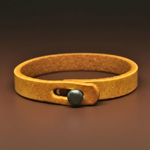 SILENT ROGUE STRAP - Camel Brown 12mm Genuine Leather Bracelet with Stainless Steel  Stud button Closure for Men & Boys (8 inch)