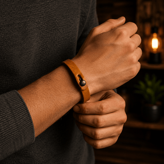 THE MEN THING Leather Bracelet SILENT ROGUE STRAP - Camel Brown 12mm Genuine Leather Bracelet with Stainless Steel  Stud button Closure for Men & Boys (8 inch)
