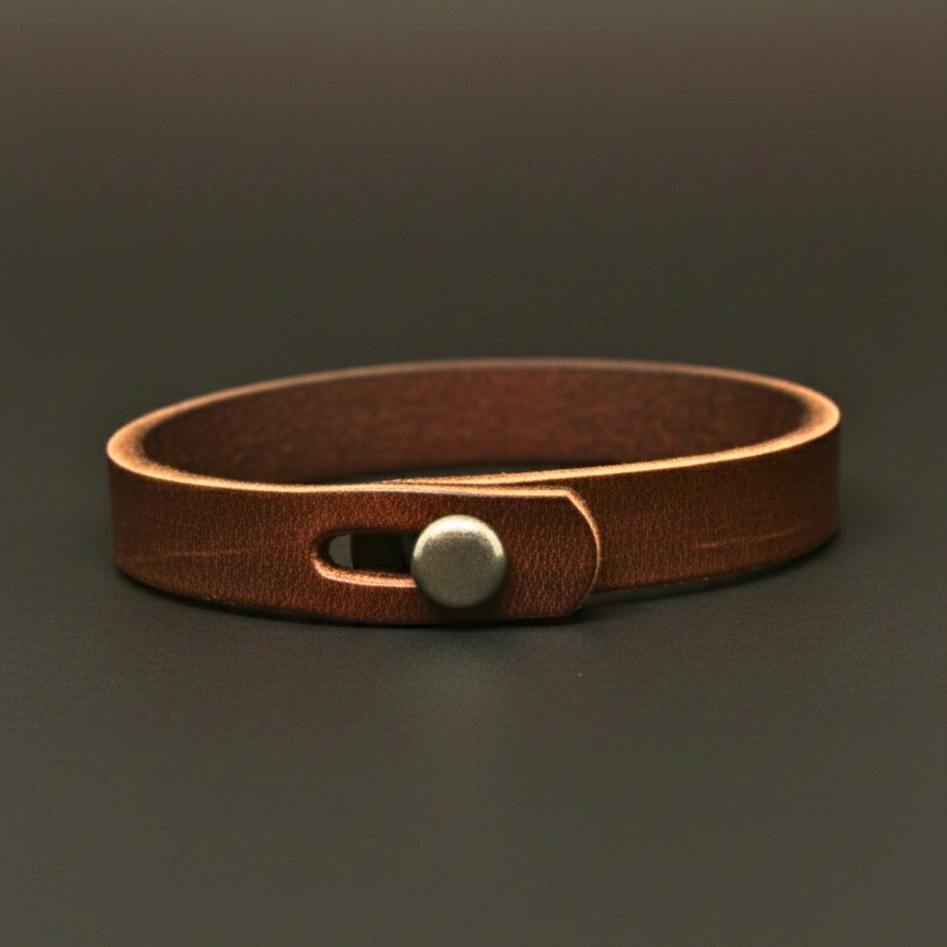 THE MEN THING Leather Bracelet SILENT ROGUE STRAP - Dark Brown 12mm Genuine Leather Bracelet with Stainless Steel  Stud button Closure for Men & Boys (8 inch)