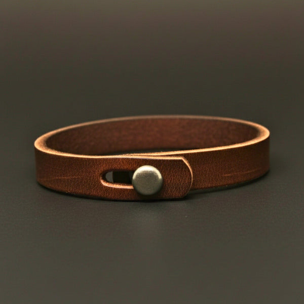 SILENT ROGUE STRAP - Dark Brown 12mm Genuine Leather Bracelet with Stainless Steel  Stud button Closure for Men & Boys (8 inch)