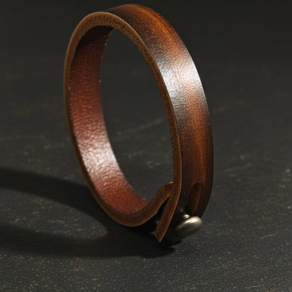 SILENT ROGUE STRAP - Dark Brown 12mm Genuine Leather Bracelet with Stainless Steel  Stud button Closure for Men & Boys (8 inch)