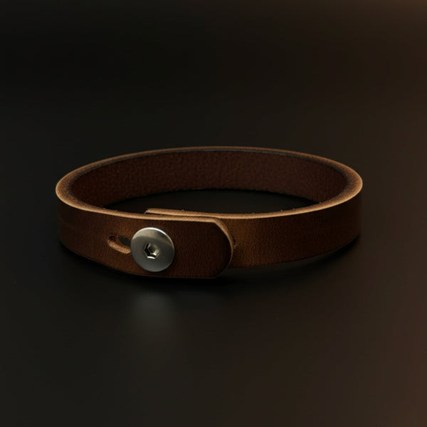 SILENT ROGUE STRAP - Dark Brown 12mm Genuine Leather Bracelet with Stainless Steel  Stud button Closure for Men & Boys (8 inch)