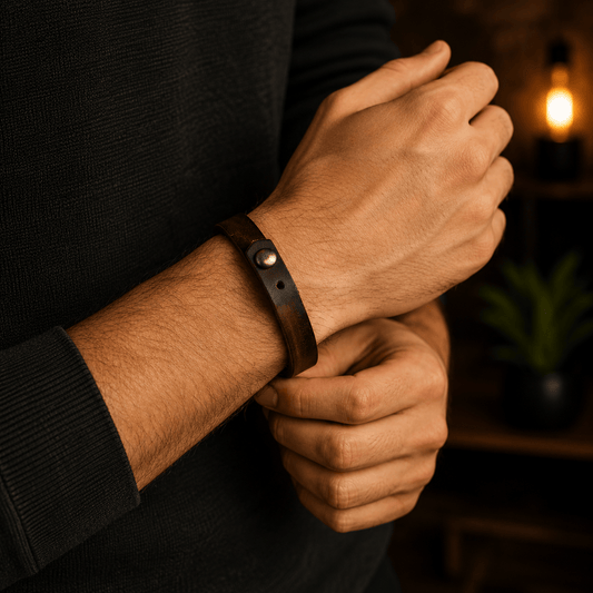THE MEN THING Leather Bracelet SILENT ROGUE STRAP - Dark Brown 12mm Genuine Leather Bracelet with Stainless Steel  Stud button Closure for Men & Boys (8 inch)