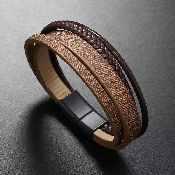 SOLSTICE BAND - Brown Genuine Braided Leather Bracelet Set for Men & Boys (8 inch)