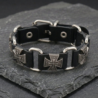 THE MEN THING Leather Bracelet SOVEREIGN CROSS - 23mm Genuine Leather Bracelet with Stainless Steel Buckle Clasp for Men & Boys (8 to 9 inch)