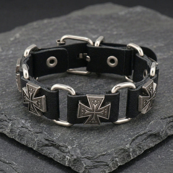 SOVEREIGN CROSS - 23mm Genuine Leather Bracelet with Stainless Steel Buckle Clasp for Men & Boys (8 to 9 inch)