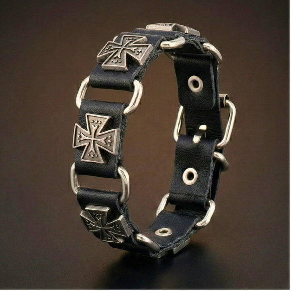 SOVEREIGN CROSS - 23mm Genuine Leather Bracelet with Stainless Steel Buckle Clasp for Men & Boys (8 to 9 inch)